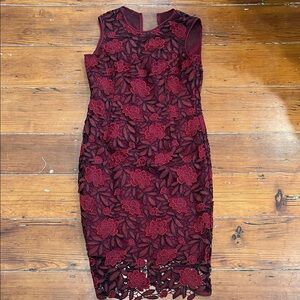 White House Black Market Burgundy Floral Lace Midi Dress